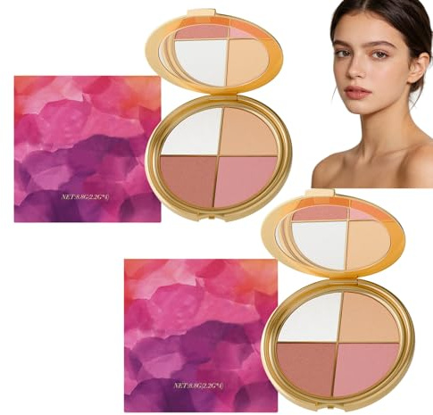 Highlighting Eye & Cheek Palette, 4-in-1-Make-up-Paletten-Kontur-Set mit Spiegel, langanhaltende Konturierung & natürlicher Glanz & Gesichtskonturierung, Lidschatten und Konturierung (2pcs)