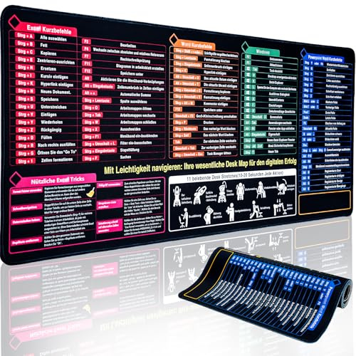 900x400x3mm Mauspad Deutsch, mauspad XXL Rutschfester PU Leder Schreibtischunterlage Großes Maus pad, Schwarz Universelles Mauspad für Mousepad Groß, Büro und Zuhause