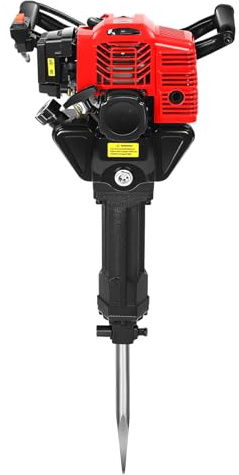 52CC 2-Takt Benzin Abbruchhammer Stemmhammer für Schiefer, Beton,55J Hochleistungs-Betonbrecher Bohrhammer Betonhammer inkl. Spitzmeißel,Flachmeißel,Tragbar Gas Jack Hammer Concrete Breaker 6500 U/min