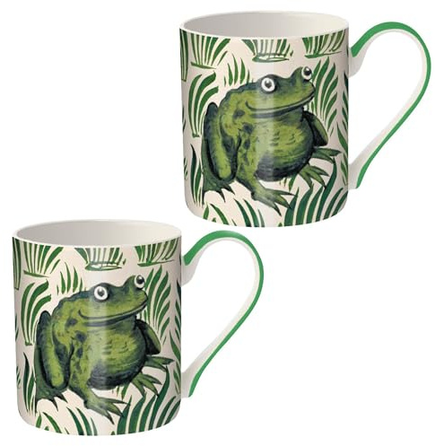 Museums & Galleries Fine Bone China Mugs Set of 2 - William De Morgan 'Stork and Frog' Design - V&A Collection Tea & Coffee Mug - Premium Quality Gift for Home & Kitchen