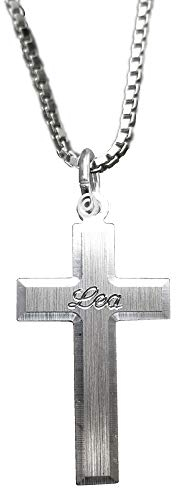 Silber Anhänger Kreuz 925 Sterling Silber mit SOFORTGRAVUR + VORSCHAU: Gravur eines Vornamens inklusive + Silber Trägerkette 42 cm