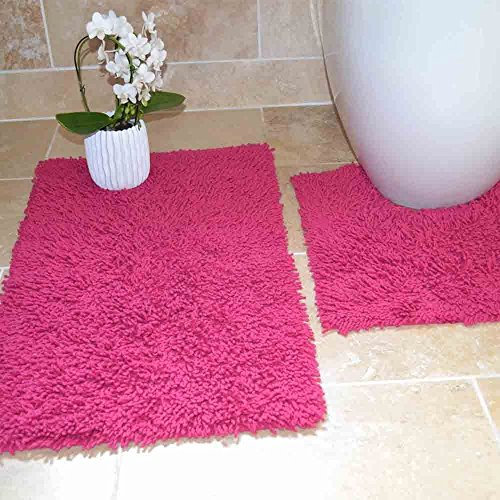 Tony's Textiles Badgarnitur im Schlingen-Design - weiche Badematten aus 100% Schwerer Baumwolle - 2-teilig - Fuchsia-Pink