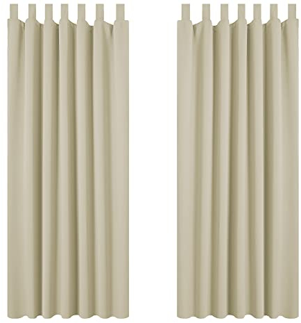 Deconovo Gardinen Blickdichte Vorhänge Verdunklung Schlaufen Lärmschutz Modern Schlafzimmer Thermo, 220x140 cm(HöhexBreite), Beige, 2er Set