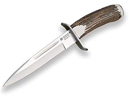 joker Coltello da Caccia Chamoís CC32, con Manico in Cervo e Lama da 18 cm MOVA, Fodero in Pelle, Peso 260 Grammi per attività di Pesca, l'Escursionismo, Il Campeggio