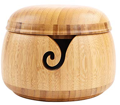 Bol de laine de bambou,16 x 11 cm support de laine à tricoter à la main avec trous de couvercle amovibles, accessoires de rangement pour crochet de décoration d'intérieur