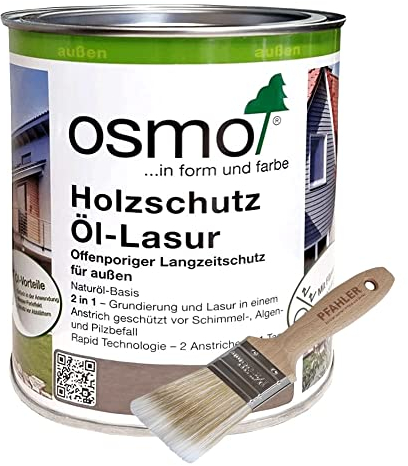 Osmo Holzschutz Öl-Lasur - 0,75 l (710 Pinie) + Flächenstreicher Pinsel von Pfahler Gratis. Grundierung und Lasur in einem Anstrich, Wirkt wasserabweisend und ist äußerst wetterund UV-beständig