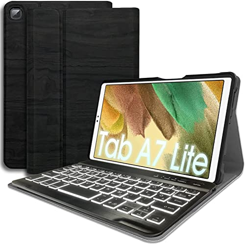 Wineecy Beleuchtete Tastatur Hülle für Samsung Galaxy Tab A7 Lite 8.7 Zoll 2021(SM-T220/T225), PU Leder Schützhülle mit Magnetisch Abnehmbare kabellose Deutsches QWERTZ Keyboard