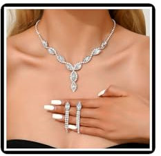 Dishowme Ensemble de bijoux de mariée en cristal strass pendentif collier boucles d'oreilles Marquise chaîne ensemble de bijoux de mariage pour femmes filles adolescents (Blanc)