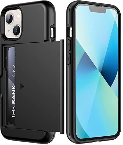 JETech Wallet Case for iPhone 13 6.1-Inch with Card Holder, Dual Layer Shockproof Protective Phone Cover, Sliding Hidden Slot (Black)