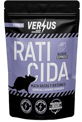 VERSUS - Raticida Potente Cebo Bloque - Acción Letal y Resultado Exprés - Especial Lugares Húmedos - Atrae y Elimina Ratas y Ratones - Eficaz en una sola Toma - 150 g