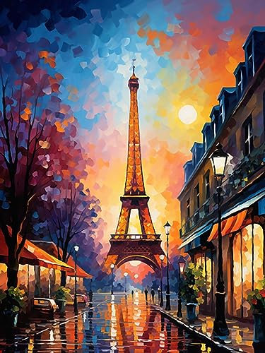 Reofrey 5D Diamond Painting Zubehör Pariser Turm, DIY Full Dril Landschaft Diamant Painting Bilder Set Diamant Malerei Vollbohrer, Kreuzstich Erwachsene Stickerei Crystal Strass Foto Für Home 30X40cm
