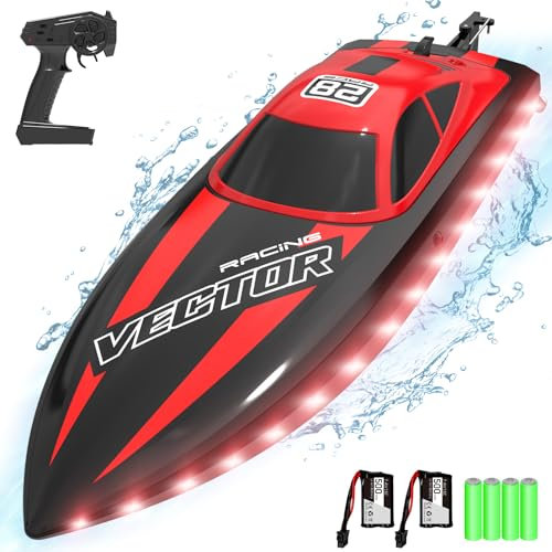 VOLANTEXRC Remote Control Boat with LED Light, 2.4GHz Self Righting RC Boat for Pools & Lakes, 20+ MPH Racing Boats Pool Toys for Adults with 2 Batteries (79506)