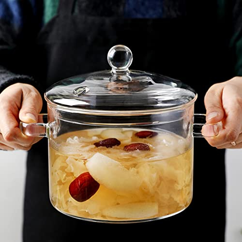 Ollas de Vidrio para cocinar en la Estufa Ollas Altas de Vidrio de borosilicato Resistentes al Calor con Tapas y Asas Juego de ollas de Vidrio Pasta Sopa Leche Comida para bebés Agua Asada H