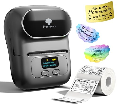 Phomemo M110 Etikettendrucker Bluetooth,Etikettendrucker Selbstklebend Thermo Beschriftungsgerät für Unternehmen, Barcode QR-Code, Einzelhandel, Label Printer Kompatibel mit Telefonen und PC,Grau