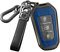 ontto Schlüsselhülle Autoschlüssel Hülle Passt für Opel Crossland Grandland X Astra L Mokka Corsa für Peugeot 208 308 308GT 2008 3008 5008 Metall Leder Schlüsseletui Schlüsselanhänger-Schwarz Blau