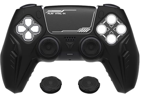 PlayVital Funda de Silicona para ps5 Mando Antideslizante Material de Premium Ajuste Diseño Cyber Mech Futurista Cubierta Protectora Compatible con ps5 Base de Carga Oficial - Negro