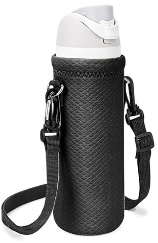 Linkidea Water Bottle Carrier with Strap Compatible with Owala FreeSip 24oz, Twist 24oz, Potter 24oz Bottle, Neoprene Waterbottle Sling Bag Holder, Black