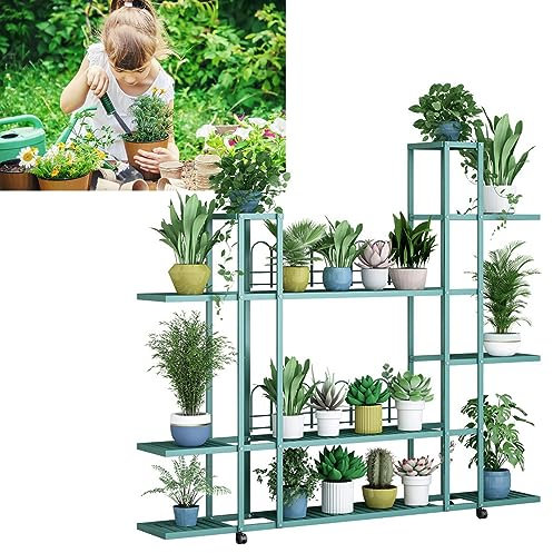 JUYYTUK Pflanzenregal, Blumentopfhalter, 4, 5, 6, Metall, Blumenständer, Topfpflanzen, Leiter-Regal, Organizer mit Rädern, leicht zu bewegen, robust und langlebig