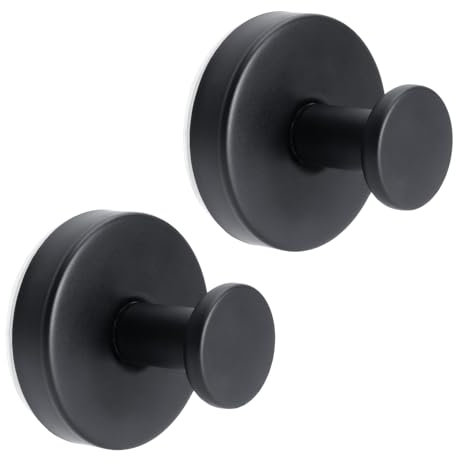 Luxoraiovav 2 Ganci a Ventosa in Acciaio Inox, Rimovibile Senza Foratura, Gancio a Ventosa Bagno, Gancio per Accappatoio Asciugamani, per Cucina, Bagno, Finestra Liscia, Vetro, Ufficio (Nero)