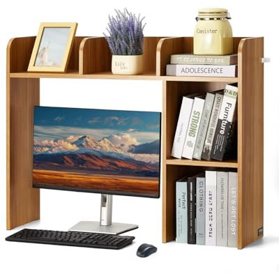 VEVOR Étagère à Poser sur Bureau à 2 Niveaux, Bibliothèque de Bureau 94,5x24,1x73,4 cm, Organisateur de Bureau en Bois, avec Pieds Antidérapants, Support de Rangement pour Maison, Couleur de Bois