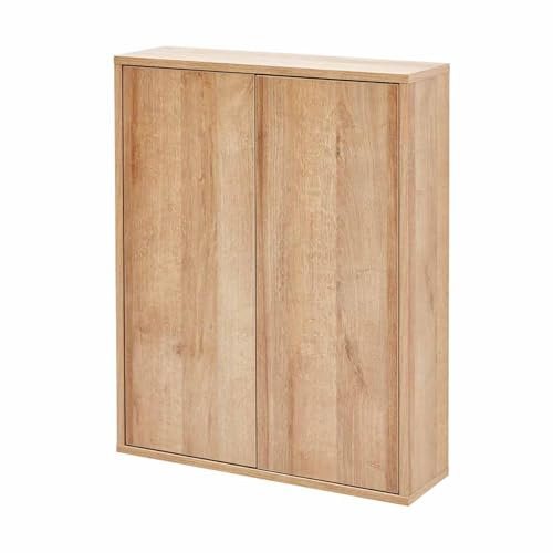 BadeDu Minho Hängeschrank – 60 cm in AST-Eiche Optik, Moderner skandinavischer Stil, 2 Türen mit 2 Glaseinlegeböden, Made in Germany