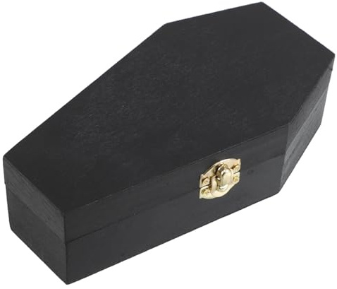 Kleiner Holzsarg Schwarze Schmuckkästchen für Tierasche Geschenkideen | Gotische Kasten mit Handgeschnitzten Details, 1 Stück, Schwarz, Dekorativer Akzent für Tisch und Halloween