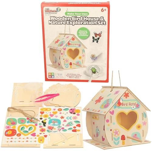 A2Z 4 Kids Make Your Own Wooden Bird House Kit DIY Paint & Decorate Bird Box Craft Set with Nature Exploration Tools STEM Garden Activity Gift for Boys & Girls for Children 6+