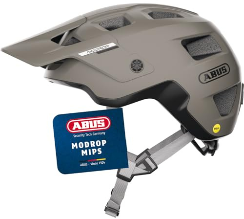 ABUS MTB-Helm MoDrop MIPS, Grau, M | Fahrradhelm mit Mips-Aufprallschutz für Jugendliche und Erwachsene, Zoom Spin Verstellsystem, mit Zopf-Öffnung