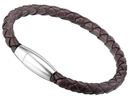 Gemini Armband (braun), Flechtarmband, hochwertiges Leder, Magnetverschluss polierter Edelstahl, Luxus Design für Boys, Girls, Herren, Damen, Unisex, 21,6 cm (Länge)