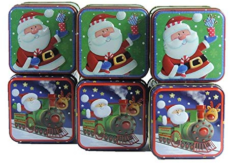 Viva-Haushaltswaren - 6 kleine Keksdosen 8x8x6,5 cm / Gebäckdosen / Weihnachtsdosen / Geschenkdosen / Metalldosen