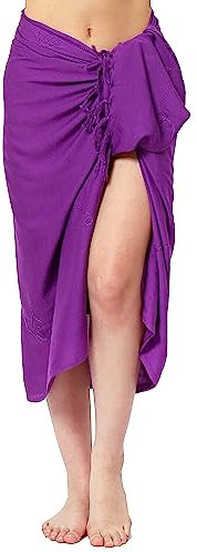 Ciffre Sarong Pareo Wickelrock Strandtuch Stickerei Schlicht Uni Hell Lila Flieder