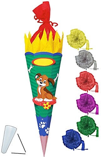 alles-meine.de GmbH BASTELSET Schultüte - Hund - süßer Welpe - 85 cm - incl. Schleife - mit/ohne Kunststoff Spitze - Zuckertüte - Set zum selber Basteln - 6 eckig/grün - ..
