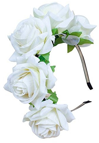 TININNA Damen Hochzeit Künstliche Rose Stirnband Haarkranz Haarschmuck Blumenkranz Garland Weiß EINWEG Verpackung