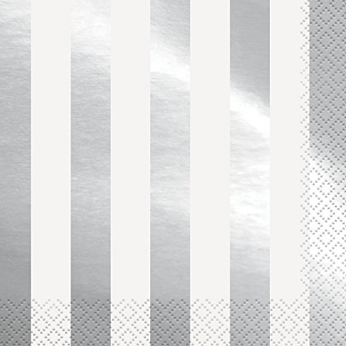 Silver Foil-Stamped Stripes Luncheon Paper Napkins (16cm) Pack of 16 - Elegant and Durable, Perfect Design for Parties and Events