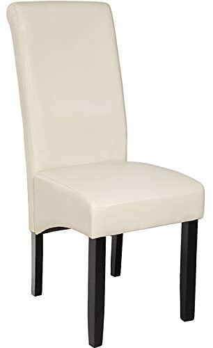 tectake® Esszimmerstuhl, Kunstleder Stuhl bequem mit hoher Rückenlehne, Küchenstuhl, Esszimmerstühle für Küchentisch, edle Dining Lounge, Wohnzimmer Essecke, Küchen Polsterstuhl - Creme