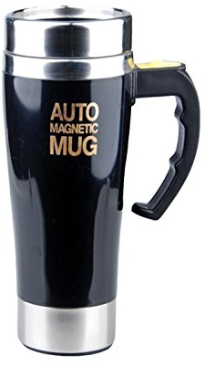 Mengshen Cafe Tazas / 450ml Self Stirring Mug Shaker Auto Mixing Tea Water Double Layer Stainless Steel for Office Travel, A008M Black
