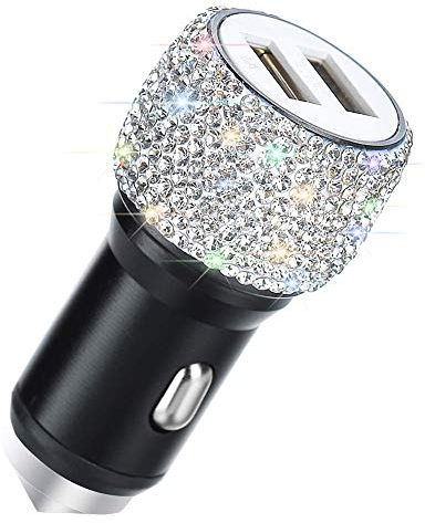 SAVORI Dual USB Car Charger, Car Adapter Bling Bling Rhinestones Crystal for Fast Charging Car Decors for iPhone Xs Max XR X 8 7 Plus, iPad Pro/Air 2/Mini, Samsung