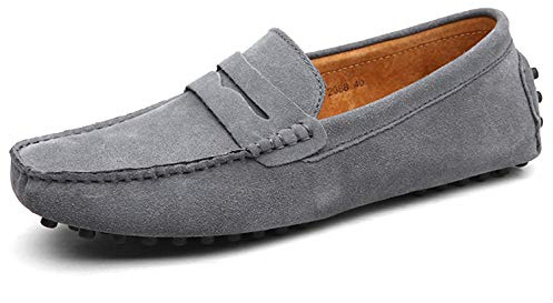 Men Suede Penny Loafers Comfortable Casual Slip On Boat Deck Driving Walking Sneaker Shoes Wide Fit Grey 11.5 UK