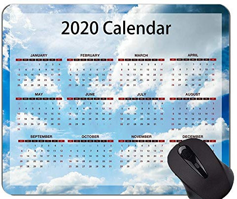 2020 Calendar with Holidays Gaming Mouse Pad Custom,Blue Sky Themed Office Mouse Pad
