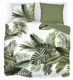 Snoozing Palm Leaves Parure de lit en flanelle avec 2 taies d'oreiller 60 x 70 cm Vert 240 x 200/220 cm