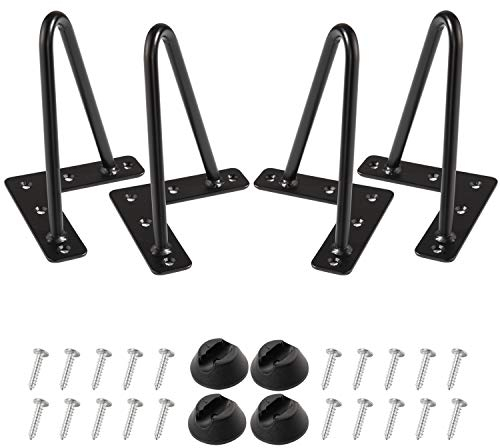 MSOBAIW 6 Hairpin Legs Heavy Metal Table Legs for Cabinet, Bedside Table, Furniture Legs, 3/8 Dia SatinTwo-Rod Iron Wire Legs for DIY Furniture