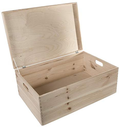 WooDeeDoo Extra Large Deep Wooden Storage Chest With Lid and Handles – 60 x 40 x 23 cm Natural Pine Box for Toys Crafts Bedroom Organisation – Unfinished Decorative 47L Container