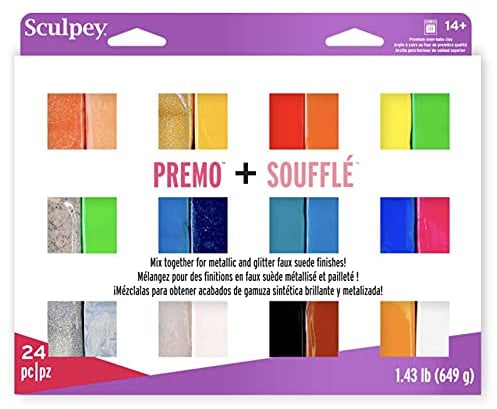 Sculpey Polyform Soufflé & Sculpey Premo Premium, Polymer Oven-Bake Clay, 24 Unique Colors Set, Non Toxic, 11.43 lbs, Great for Jewelry Making, Holiday, DIY, Mixed Media and More!, OSFA, PE4009