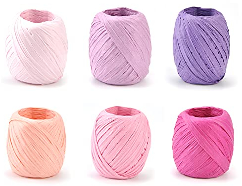 Keleily Raffia Bast Bunt 6 Rolle Papierband Natur Bastband Geschenkband Raffia Bastband für Bastelarbeiten, Sammelalbumdekorationen, Geschenkboxverpackung, Weben, Weihnachten, Florist, 3 cm x 20 m-A