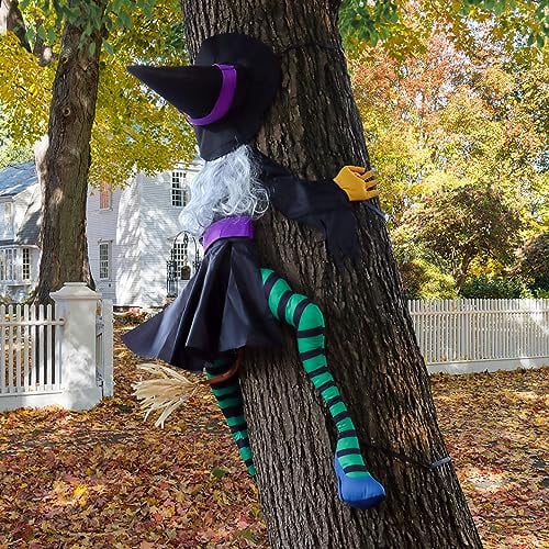 POPGIFTU Décoration d'halloween à l'extérieur 160CM Grande Halloween Sorcière s'écrase dans Un Arbre Décor pour Extérieur ou Interieur, Cour,Jardin,Porche d'entrée, Porte