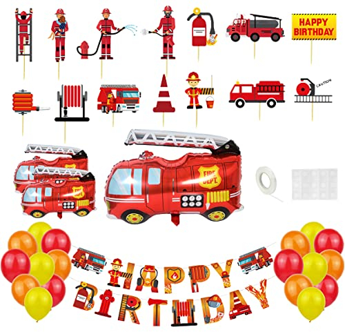 XiXiRan Feuerwehrauto Geburtstag Luftballons, Feuerwehrmann Dekoration, Kindergeburtstag Deko