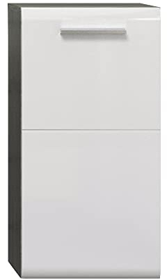 trendteam smart living - Riva - Kommode - Weiß Hochglanz/Grau - Hängeunterschrank mit abgerundeter Tür - (BxHxT) 35 x 68 x 33 cm - mit chromfarbenem Griff - Tür links oder rechts montierbar