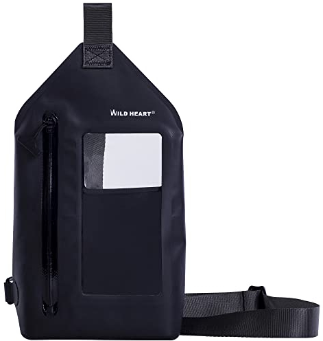 WILD HEART wasserdichte Umhängetasche Tasche Beliebte Tauchtasche Schwimmtasche Pooltasche Strandtasche Unterwassertasche Vollständig wasserdicht Meeresangeln Große Kapazität Leicht (Schwarz)