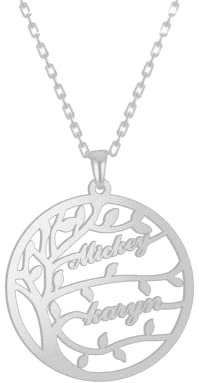 krui Collier Arbre De Vie Femme Personnalisée,Collier Personnalisable,Collier Femme,Collier Prenom Personnalisé,Collier Femme Fantaisie (Argent)