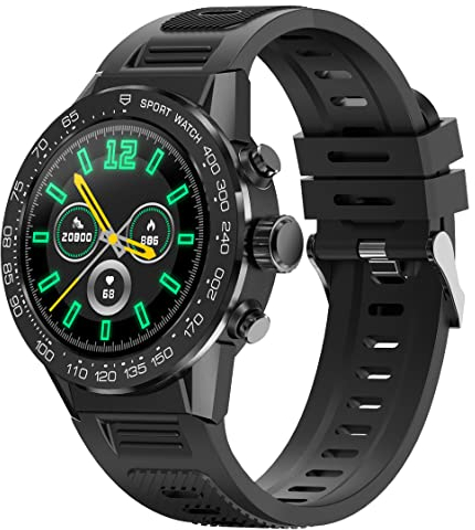 Smartwatch Herren Telefonieren Smart Watch mit 1,32 Zoll AMOLED Touchscreen Militär Uhr Outdoor Sportuhr Tactical Watch mit Blutdruckmessung Gesundheitsuhr Pulsuhr Wasserdicht Fitnessuhr IOS Android